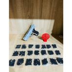PeriYedi Gümüş Renk Boncuklu Oyuncak Tabanca 1 Adet + 1 Adet Hedef Kırmızı 9 cm + 21 Paket Boncuk