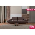 Perla Sofa Nelson Üçlü Koltuk Keten Kahve - Koyu Kahve