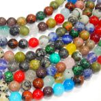 Perlin - Değerli taş karışımı iplikçik boncuklar 8mm zanaat kiti 48 adet yuvarlak kuvars, aventurin, ametist, yeşim taşı, jasper, sodalit, unakite, turkuaz, obsidiyen, akik