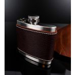 Perlotus 5 Oz-150 cc Hunili Kahve Brown Deri Kılıf Çelik Viski İçki Konyak Matarası