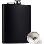 Perlotus 6 Oz- 220 cc Hunili Cep Tipi Mat Siyah Çelik Viski İçki Likör Matarası