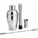 Perlotus Premium Kokteyl Seti 4 Parça Paslanmaz Çelik Bar Miksoloji Seti 500 cc Shaker Jigger Mojito Tokmağı Burgulu Karıştırma Kaşığı - Gümüş