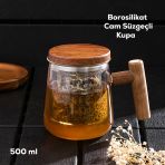 Perotti 17564 Herby Borosilikat Cam Süzgeçli Kupa Bitki Çayı Demliği 500Ml