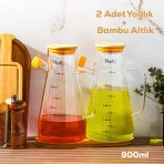 Perotti Gael Bambu Standlı Borosilikat Cam Yağlık Sirkelik Bambu Kapaklı Yağdanlık 900 Ml - 16532
