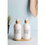 Perotti Lotion 2’li Beyaz Mutfak Sıvı Sabunluk Seti 500ml+500ml Bambu Tepsili