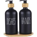 Perotti Lotion 2'li Siyah Mutfak Sıvı Sabunluk Seti 500 ml + 500 ml Bambu Tepsili