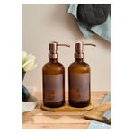 Perotti Lozione 2’li Mutfak Sıvı Sabunluk Seti - Bambu Stantlı Sıvı Sabunluk Takımı - 2x500 ML, Amber