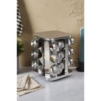 Perotti Metal Döner Standlı Kare Cam Metal Kapaklı Casa Inox 12`li Standlı Baharatlık Seti