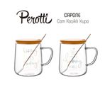 Perotti This İs My Happy Place Capone Kaşıklı ve Bambu Kapaklı Cam Kupa