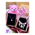 Perry Accesories Kararmaz Çelik Pembe Kalp Kolye ,çelik Bileklik Ve Ayıcık Seti Sevgililer Gününe Özel Hediyelik Set