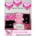 Perry Accessories PERRY Aksesuarlar Kararmaz Çelik Pembe Kalp Kolye Bileklik Yüzük Seti Özel Hediye Temalı