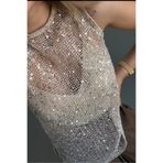 Perry Boutique Kadın Payet İşlemeli Kolsuz Astarsız Asimetrik Bluz