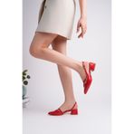 perry shoes KAYRA Kadın Kırmızı Rugan Çapraz Bantlı Tokalı Slingback 4 Cm Kalın Topuklu Sivri Burun Ayakkabı