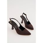 perry shoes WANDY Acı Kahve Kadın Sivri Burun İnce Topuk Arkası Açık Bantlı Ayakkabı Tokalı Stiletto