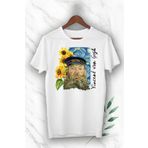 perseusshopping Art Vincent Van Gogh Ayçiçek Baskılı Beyaz Unısex Tişört GNC 34