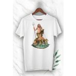 perseusshopping Mitoloji Denizler Tanrısı Poseidon Baskılı Beyaz Unısex Tişört GNC 135
