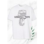 perseusshopping Unisex Beyaz Oversize Mitoloji Göbeklitepe Baskılı Tişört OVR 112