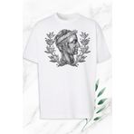 perseusshopping Unisex Beyaz Oversize Mitoloji Jül Sezar Heykel Baskılı Tişört OVR 147