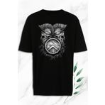 perseusshopping Unisex Siyah Mitoloji Gladyatör Miğfer Baskılı Oversize T-Shirt OVR 111