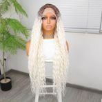 Peruk Market Afro Dalga Kumral Beyaz Platin Ombre Fiber Sentetik Tül Peruk - Kumral Beyaz Platin Röfleli
