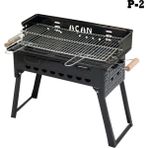 Pervazlı Emaye Mangal P2 Büyük Boy Kömürlü Barbekü Çift Izgara Katlanır Ayaklı 27X44CM - 27 x 44 cm