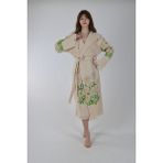 Peştemal Bornoz Müslin Pamuklu Plaj Papatya Desen 1ADET Unisex Beachwear Kimono Kaftan - L - XL - Krem - Sarı