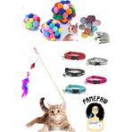 Pet Kedi Oyun Oltasi 90 Cm Ve Ip Sarma Topu Ve Kedi Renkli Tasma Ve Xxl Ponponlu Kedi Oyuncagi