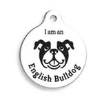 Pet Tag Art Beyaz English Bulldog Yuvarlak Köpek Künyesi