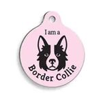 Pet Tag Art Pembe Border Collie Yuvarlak Köpek Künyesi