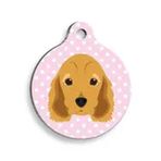 Pet Tag Art Pembe Puantiyeli Cocker Spaniel Yuvarlak Köpek Künyesi