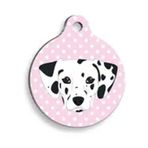 Pet Tag Art Pembe Puantiyeli Dalmaçyalı Yuvarlak Köpek Künyesi