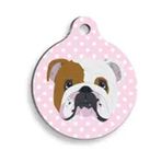 Pet Tag Art Pembe Puantiyeli English Bulldog Yuvarlak Köpek Künyesi