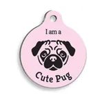 Pet Tag Art Pembe Pug Yuvarlak Köpek Künyesi