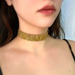 Petek Aksesuar Full Kristal Taşlı Işleme Choker Tasma Kolye - Gümüş