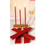 Petekoğlu (20 Adet Kırmızı) Balmumu Mum ve Ahşap Mumluk Dilek Mumu Doğal Petek İnce Uzun Parti Nişan Ritüel Doğum Günü Tören Beeswax Canle