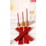 Petekoğlu (50 Adet) Balmumu Mum Ve (3 Adet) Özel Dizayn Ahşap Silindir Mumluk Dilek Mumu Doğal Petek Mum Beeswax Candle (Kırmızı)