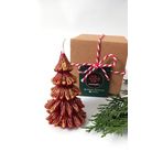 Petekoğlu Doğal Petek Balmumu Mum Kırmızı Altın Simli Çam Ağacı Boy 8.5 Cm Bal Mumu Beeswax Candle