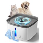 PETEMPO Kedi Su Çeşmesi, 140 oz/4L Ultra Sessiz Köpek Su Haznesi, Anında Temiz Girdap Tasarımı, Filtreli Pet Su Çeşmesi, LED Işıklı Otomatik İçme için Kedi Köpekleri Evcil Hayvan Çeşmesi (Gri)