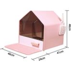 Petigo Ev Şeklinde, Kürekli, Abs Şeffaf Pencereli ve Çekmeceli Paspaslı Kapalı Kedi Tuvaleti MSP‑110 - Pembe