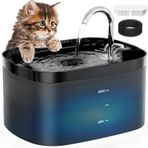 Petilog Cat Su Çeşmesi, 80oz/2.5L Kedi Çeşmesi, Süper Sessiz Pet Su Çeşmesi, Aktif Karbon Filtre, Şeffaf Pet Su Sebili, Birden Fazla Evcil Hayvan Ailesi için Uygun (Siyah)