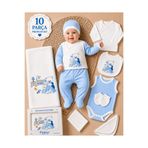 Petino Yenidoğan Hastane Çıkışı Set 10 Parça %100 Pamuk Erkek Bebek Ayıcıklı