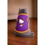 Petite Pati Mor Hello K1 Baskili Kedi Tshirt Kedi Kiyafeti (%100 Pamuk Penye) - XL