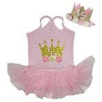 Petitebelle 1/2 Çiçekli Taç Pembe Boyundan Bağlamalı Bebek Elbisesi Şifon Tütü Nb-24m, pembe (light pink), 3-6 Months