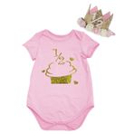 Petitebelle 1/2 Doğum Günü Pastası Açık Pembe Pamuk Tulum Nb-18 m, altın, 6-12 Months