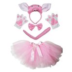 Petitebelle 3D Pig alın bandı Kurdele kuyruk eldiven pembe Tutu 5 Kız parti kostümü One Size Pembe CD210
