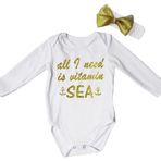 Petitebelle All I Need is Vitamin Sea Beyaz L/s Bebek Tulumu Nb-18 m, beyaz, 3-6 Months
