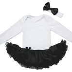 Petitebelle Bebek Elbise Düz Beyaz Pamuk L/s Bodysuit Siyah Etek Tutu Romper Nb-18m (12-18month)