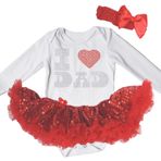 Petitebelle Ben Baba Bebek Elbise Beyaz Pamuk L/s Bodysuit Kırmızı Payetler Tutu Etek Nb-18m (0-3month)
