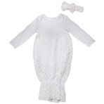 Petitebelle Beyaz L/S Bodysuit Beyaz Çiçekli Deniz Kızı Kıyafet Elbisesi NB-18m (Düz, 3-6 Ay)