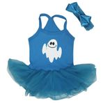 Petitebelle Cadılar Bayramı Beyaz Hayalet Mavi Boyundan Bağlamalı Badi Şifon Tutu NB-24m (12-24 Ay)
